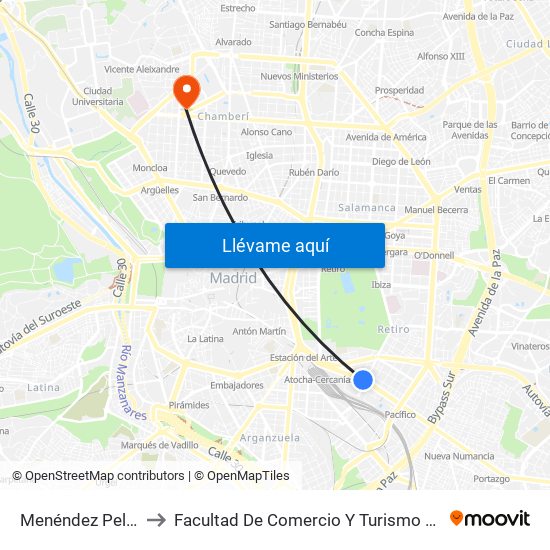 Menéndez Pelayo to Facultad De Comercio Y Turismo (Ucm) map