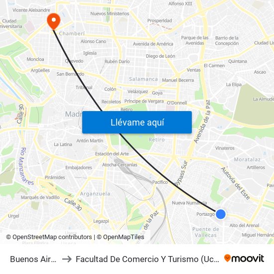 Buenos Aires to Facultad De Comercio Y Turismo (Ucm) map