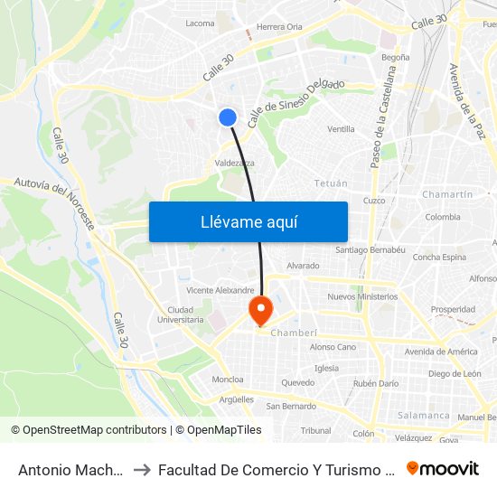 Antonio Machado to Facultad De Comercio Y Turismo (Ucm) map