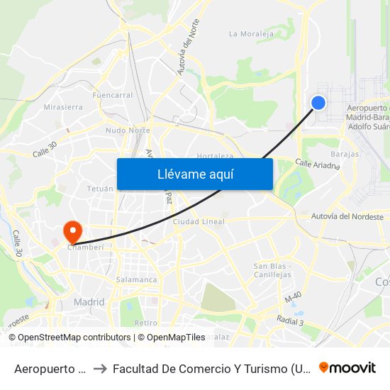 Aeropuerto T4 to Facultad De Comercio Y Turismo (Ucm) map