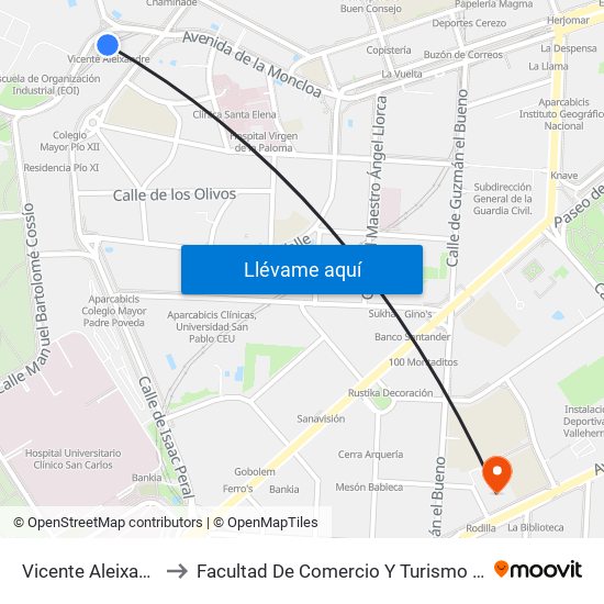 Vicente Aleixandre to Facultad De Comercio Y Turismo (Ucm) map