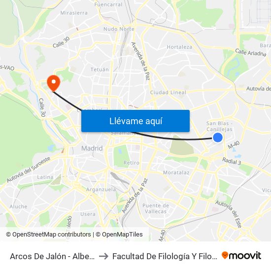 Arcos De Jalón - Albericia to Facultad De Filología Y Filosofía map