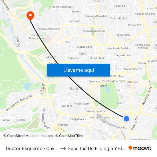 Doctor Esquerdo - Cavanilles to Facultad De Filología Y Filosofía map