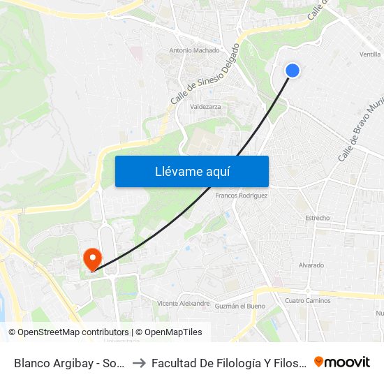 Blanco Argibay - Sorgo to Facultad De Filología Y Filosofía map