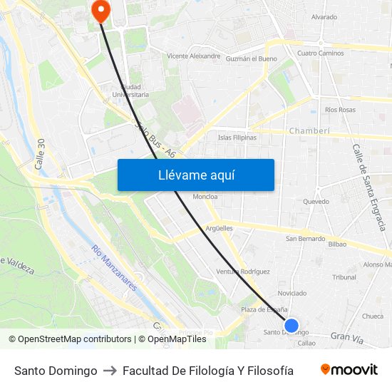 Santo Domingo to Facultad De Filología Y Filosofía map