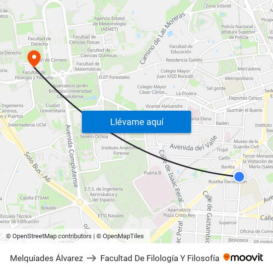 Melquíades Álvarez to Facultad De Filología Y Filosofía map