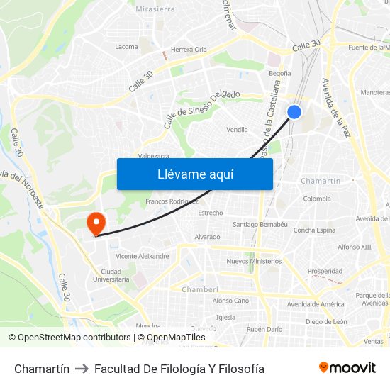 Chamartín to Facultad De Filología Y Filosofía map