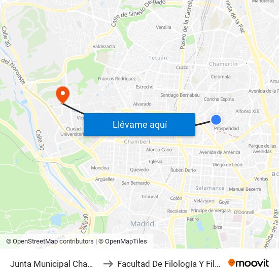 Junta Municipal Chamartín to Facultad De Filología Y Filosofía map