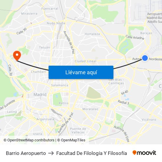 Barrio Aeropuerto to Facultad De Filología Y Filosofía map