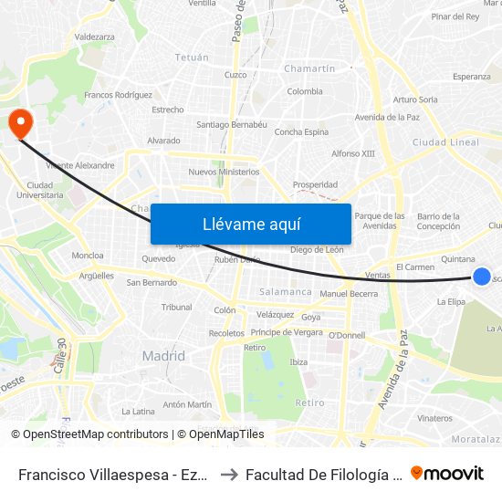 Francisco Villaespesa - Ezequiel Solana to Facultad De Filología Y Filosofía map