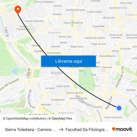 Sierra Toledana - Camino Valderribas to Facultad De Filología Y Filosofía map