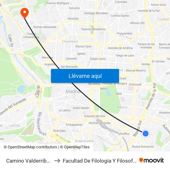 Camino Valderribas to Facultad De Filología Y Filosofía map