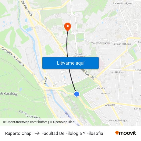 Ruperto Chapí to Facultad De Filología Y Filosofía map