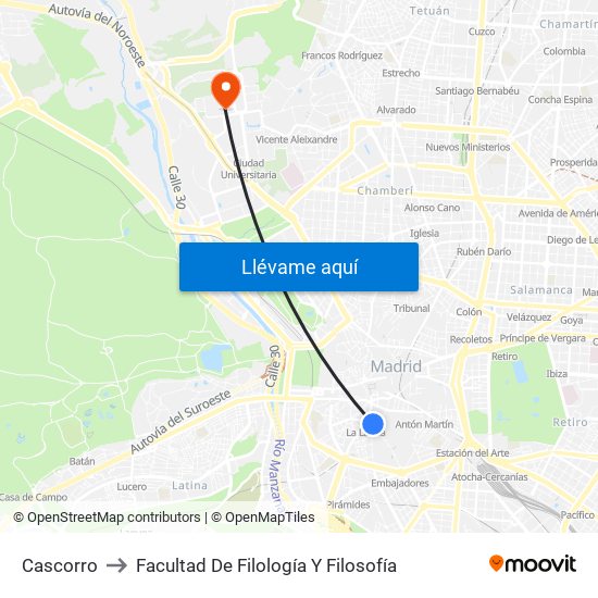 Cascorro to Facultad De Filología Y Filosofía map