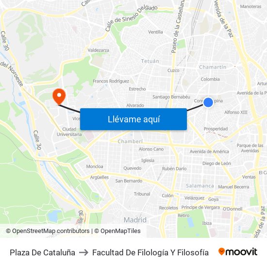 Plaza De Cataluña to Facultad De Filología Y Filosofía map