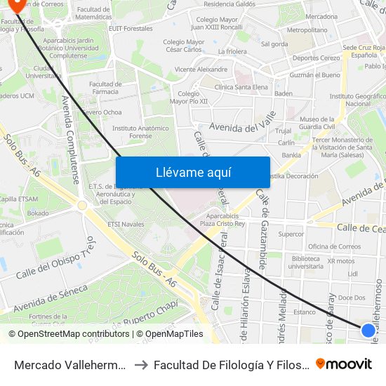 Mercado Vallehermoso to Facultad De Filología Y Filosofía map