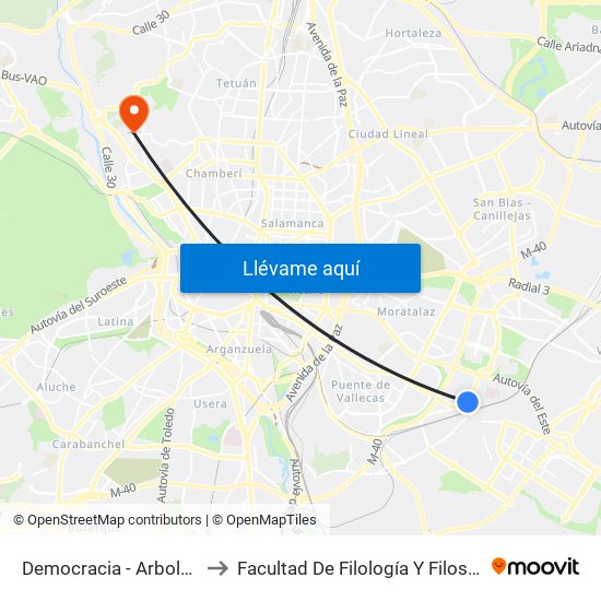 Democracia - Arboleda to Facultad De Filología Y Filosofía map