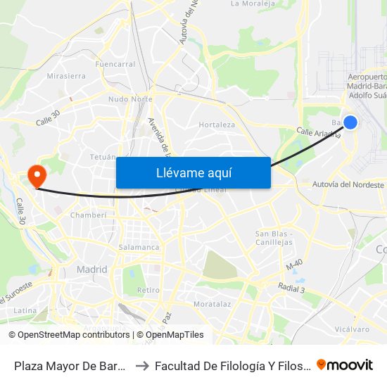 Plaza Mayor De Barajas to Facultad De Filología Y Filosofía map