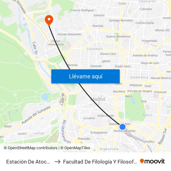 Estación De Atocha to Facultad De Filología Y Filosofía map