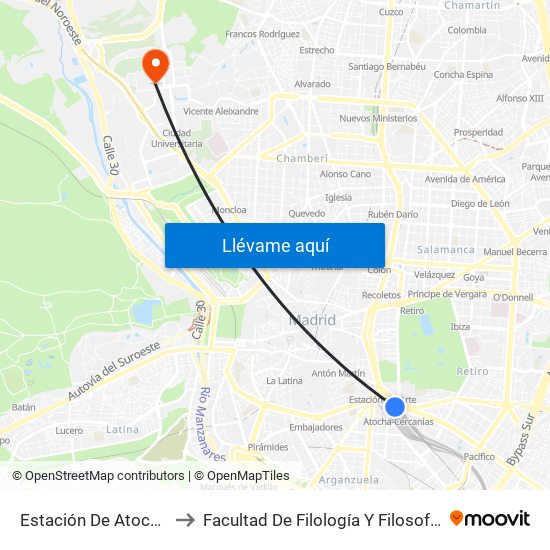 Estación De Atocha to Facultad De Filología Y Filosofía map