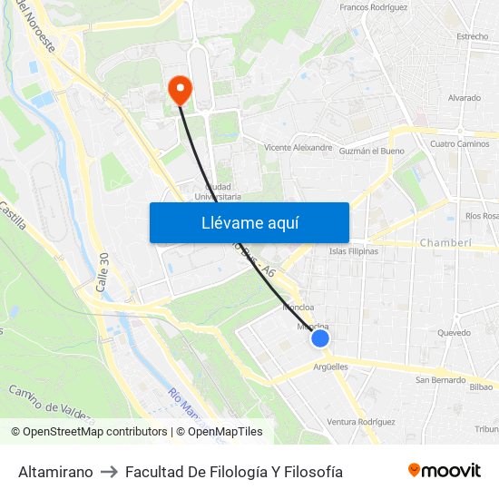 Altamirano to Facultad De Filología Y Filosofía map