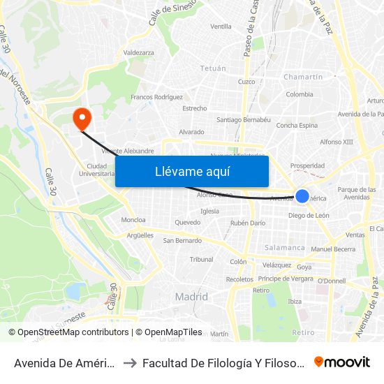 Avenida De América to Facultad De Filología Y Filosofía map