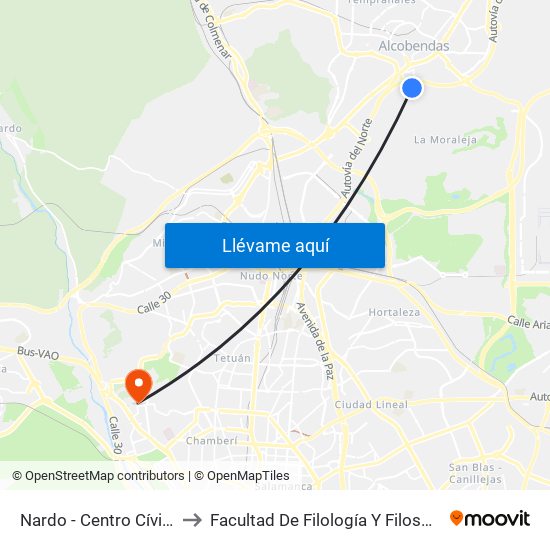 Nardo - Centro Cívico to Facultad De Filología Y Filosofía map