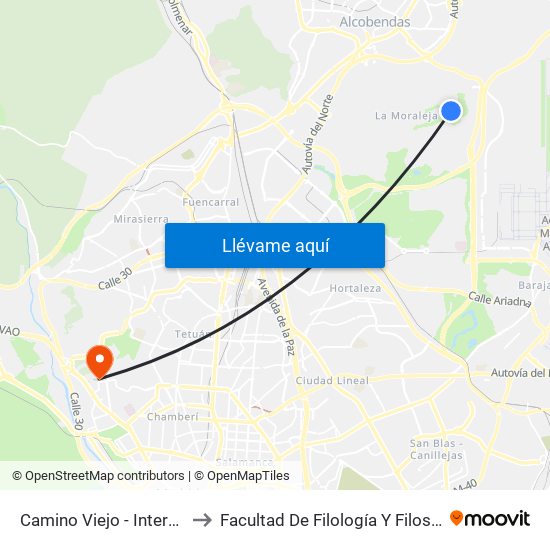 Camino Viejo - Intergolf to Facultad De Filología Y Filosofía map