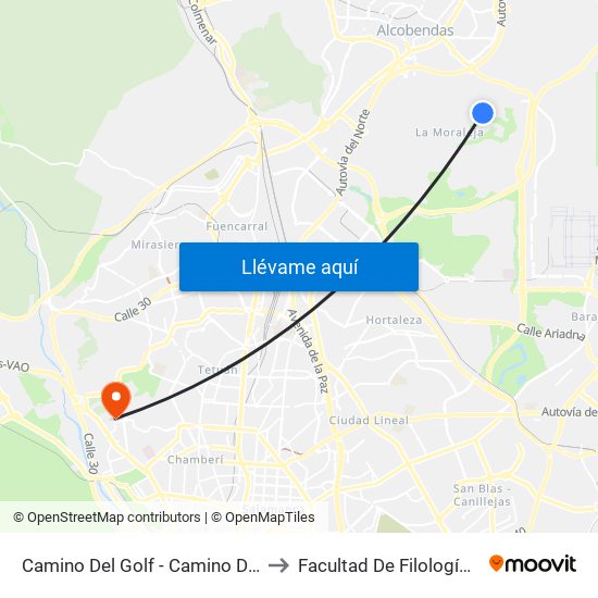 Camino Del Golf - Camino De Mesoncillos to Facultad De Filología Y Filosofía map