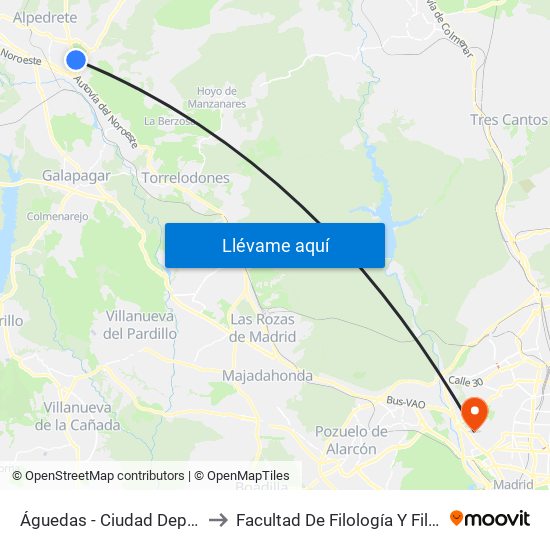 Águedas - Ciudad Deportiva to Facultad De Filología Y Filosofía map