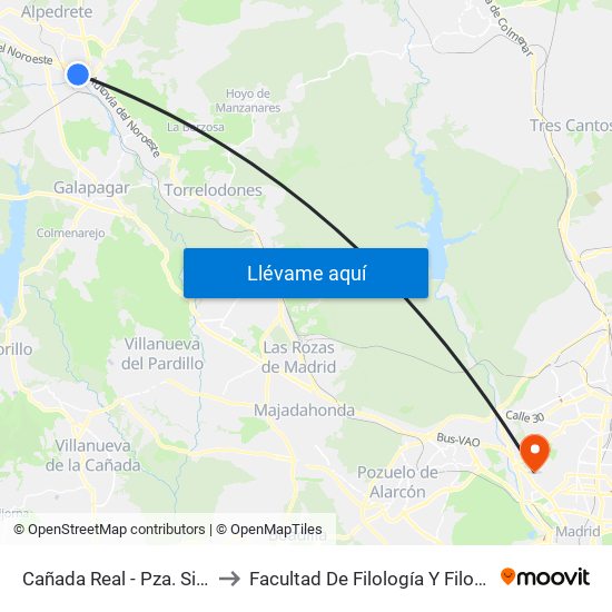 Cañada Real - Pza. Sierra to Facultad De Filología Y Filosofía map