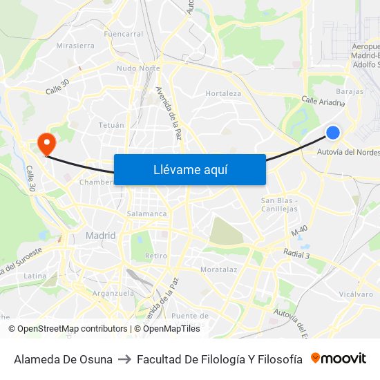 Alameda De Osuna to Facultad De Filología Y Filosofía map