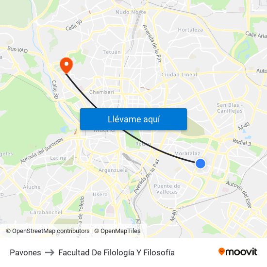 Pavones to Facultad De Filología Y Filosofía map