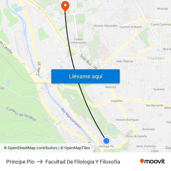 Príncipe Pío to Facultad De Filología Y Filosofía map