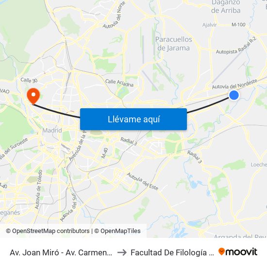 Av. Joan Miró - Av. Carmen Martín Gaite to Facultad De Filología Y Filosofía map