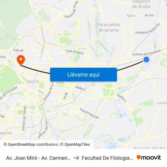 Av. Joan Miró - Av. Carmen Martín Gaite to Facultad De Filología Y Filosofía map