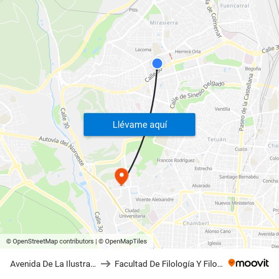 Avenida De La Ilustración to Facultad De Filología Y Filosofía map