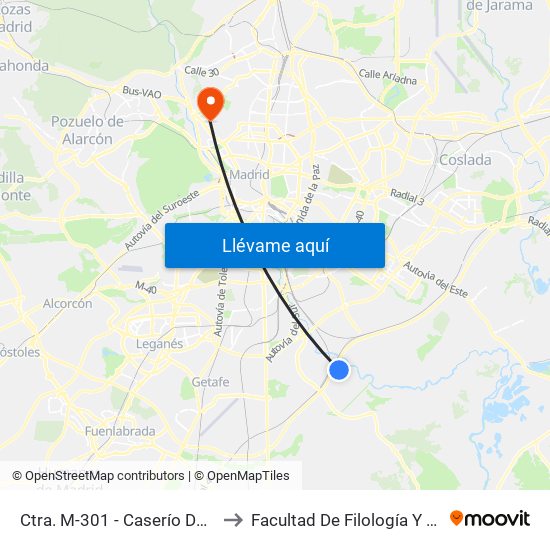 Ctra. M-301 - Caserío De Perales to Facultad De Filología Y Filosofía map