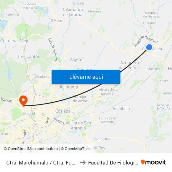 Ctra. Marchamalo / Ctra. Fontanar (Después) to Facultad De Filología Y Filosofía map
