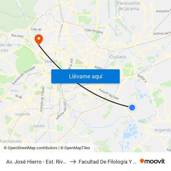 Av. José Hierro - Est. Rivas Futura to Facultad De Filología Y Filosofía map