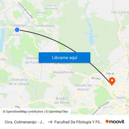 Ctra. Colmenarejo - Jazmín to Facultad De Filología Y Filosofía map