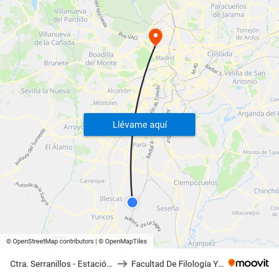 Ctra. Serranillos / Estación De Yeles, Yeles to Facultad De Filología Y Filosofía map