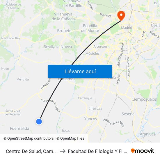 Centro De Salud, Camarena to Facultad De Filología Y Filosofía map