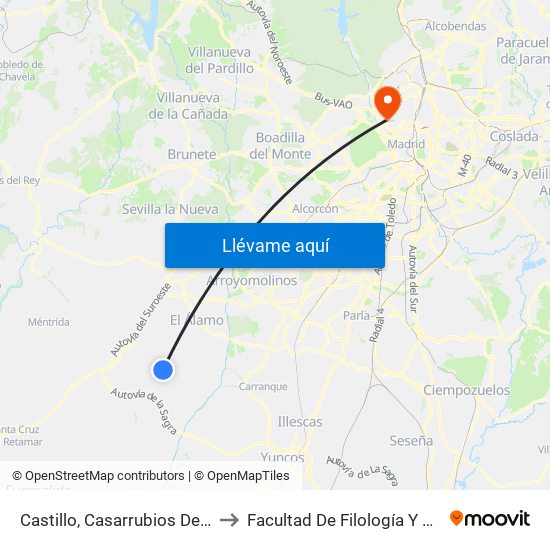 Castillo, Casarrubios Del Monte to Facultad De Filología Y Filosofía map