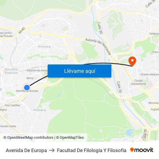 Avenida De Europa to Facultad De Filología Y Filosofía map