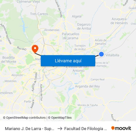 Mariano J. De Larra - Supermercado to Facultad De Filología Y Filosofía map