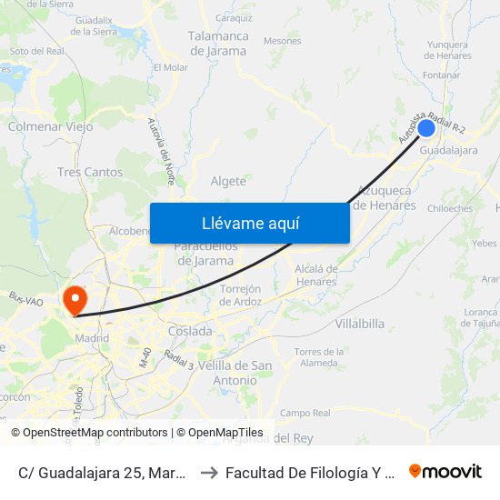 C/ Guadalajara 25, Marchamalo to Facultad De Filología Y Filosofía map