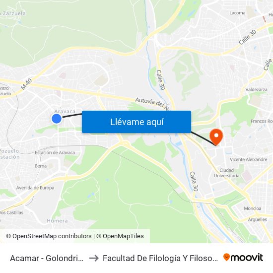 Acamar - Golondrina to Facultad De Filología Y Filosofía map