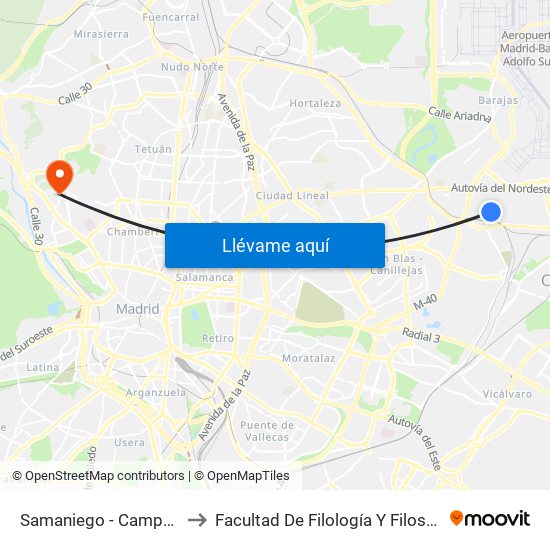 Samaniego - Campezo to Facultad De Filología Y Filosofía map