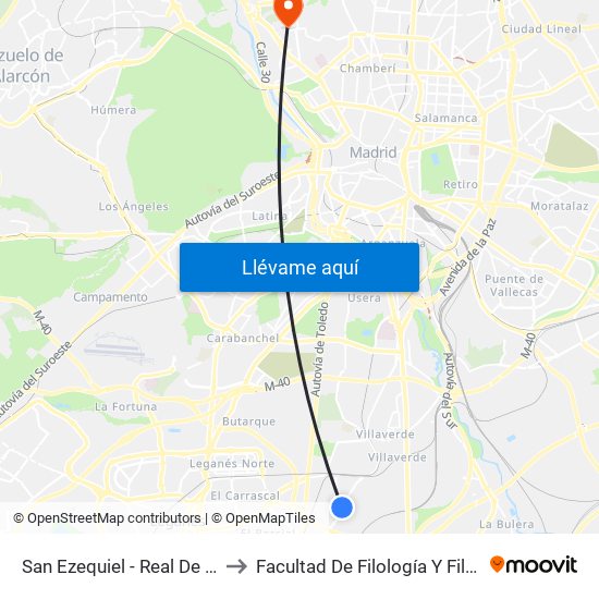 San Ezequiel - Real De Pinto to Facultad De Filología Y Filosofía map